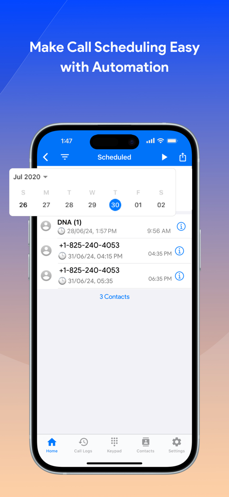 WiFi Phone Call by Moon Dialer - Moon Dialer-Oberfläche zur automatisierten Anrufplanung