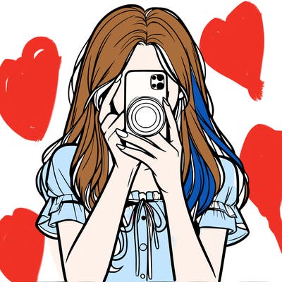 a realistic girl holding her phone taking pictures