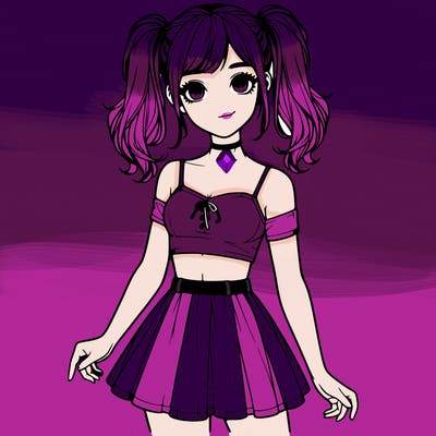 realistic girl in a skirt crop top and pigtails