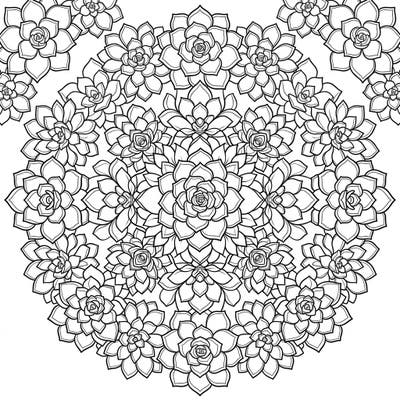 Unleash your child's creativity with this vibrant succulent mandala coloring page, perfect for young artists aged 4-8. Its engaging design features clear, detailed succulent rosettes arranged in a beautiful, symmetrical pattern.