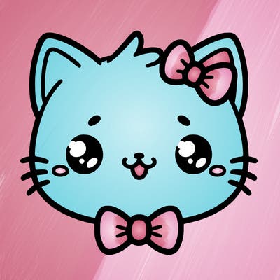 kawaii cat with a bow tie hanging from his ear