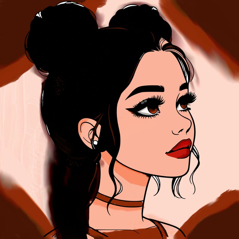 realistic girl with buns on the top of her head