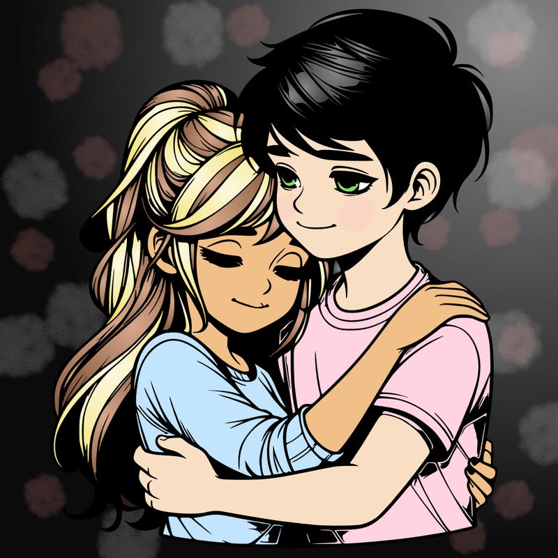 realistic girl and boy hugging