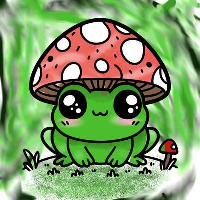 cute frog with mushroom hat