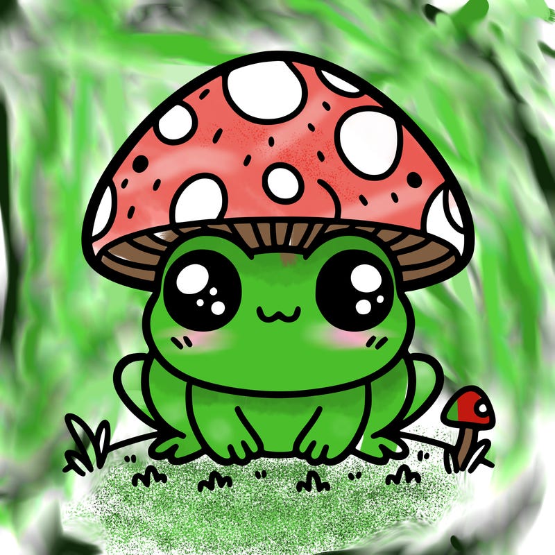 cute frog with mushroom hat