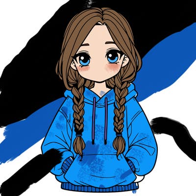 a realistic girl with a oversized hoodie and she has braids