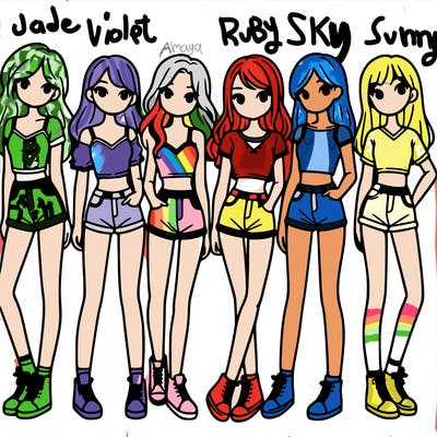 a group of girls wearing crop tops and shorts