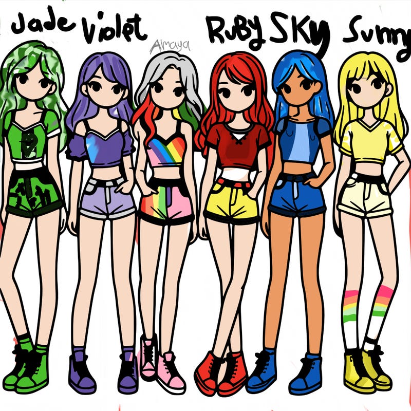 a group of girls wearing crop tops and shorts