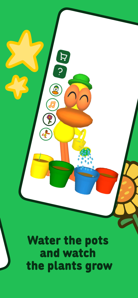 Talking Pocoyó: My Friend Pato - Pato de Pato Hablador de Pocoyó regando macetas coloridas en un minijuego