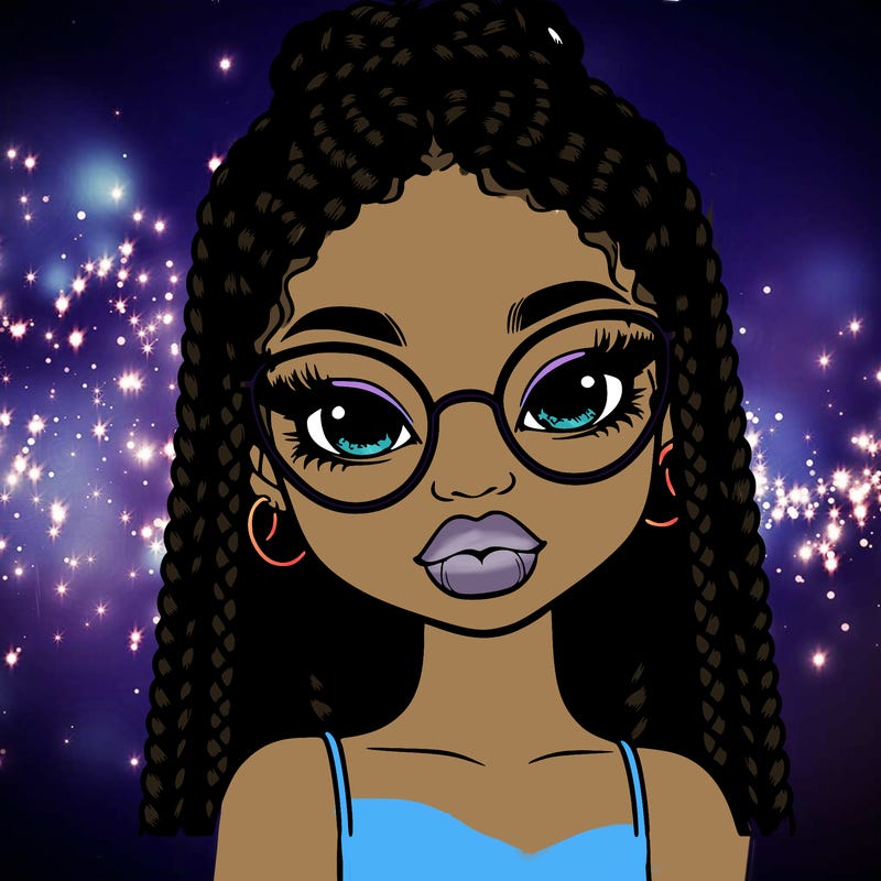 a cute realistic black girl with braids, glasses and big lips