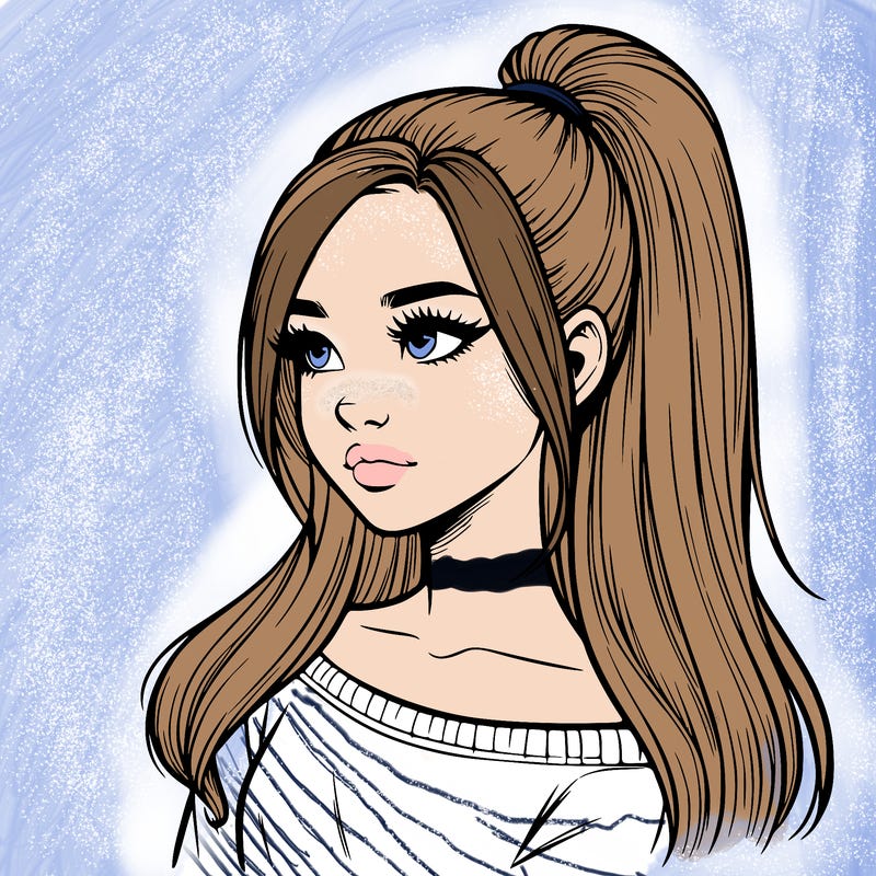 realistic girl with a high ponytail