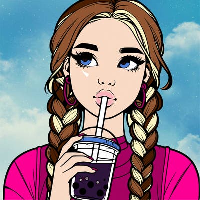 realistic girl with braided hair drinking boba