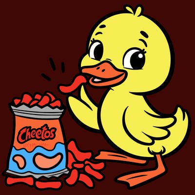 a duck eating cheetos