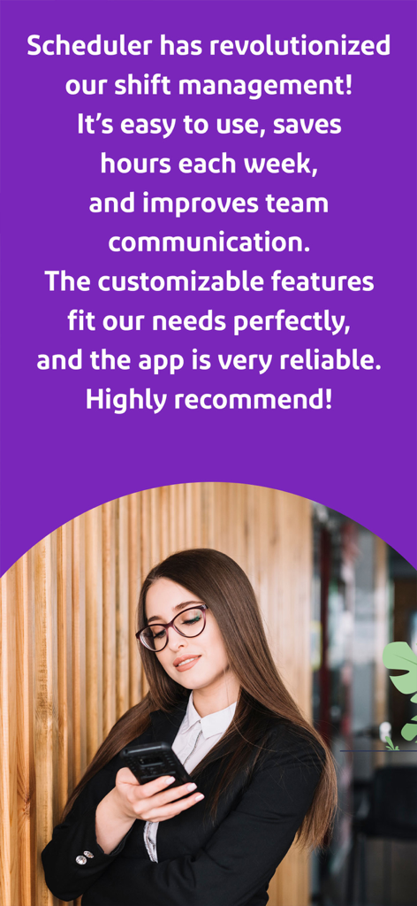 Scheduler: Sling Schedule - A business professional using the Scheduler Sling Schedule app with a positive user review about shift management