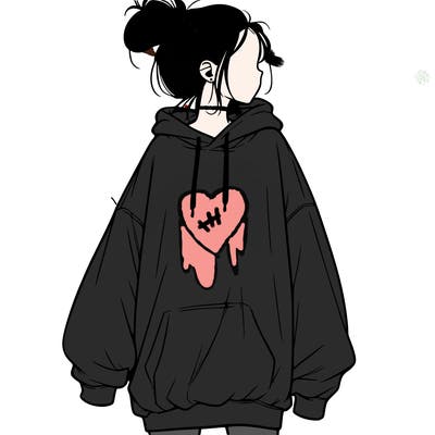 realistic girl with a oversized sweatshirt on and a bun