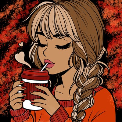 realistic girl drinking coffee