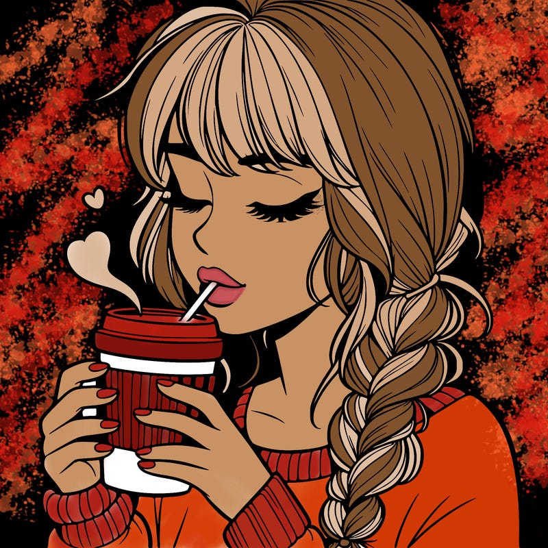 realistic girl drinking coffee