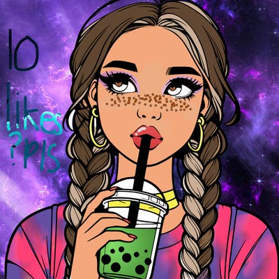 realistic girl with braided hair drinking boba