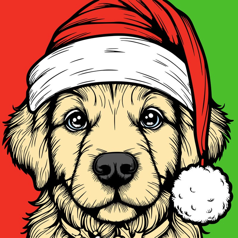 realistic dog with a christmas hat