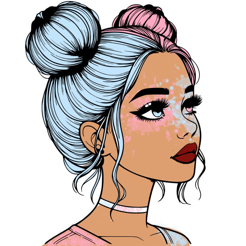 realistic girl with buns on the top of her head