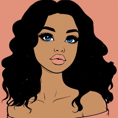 realistic girl with wavy hair and lips