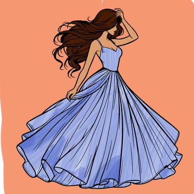 realistic woman with dress flowing in the wind