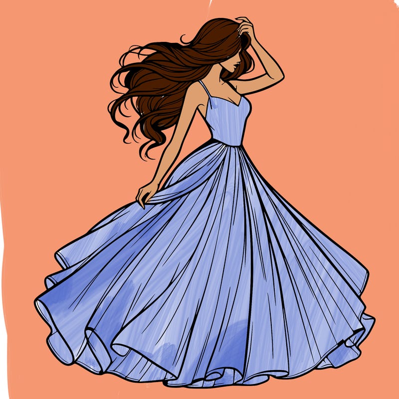 realistic woman with dress flowing in the wind