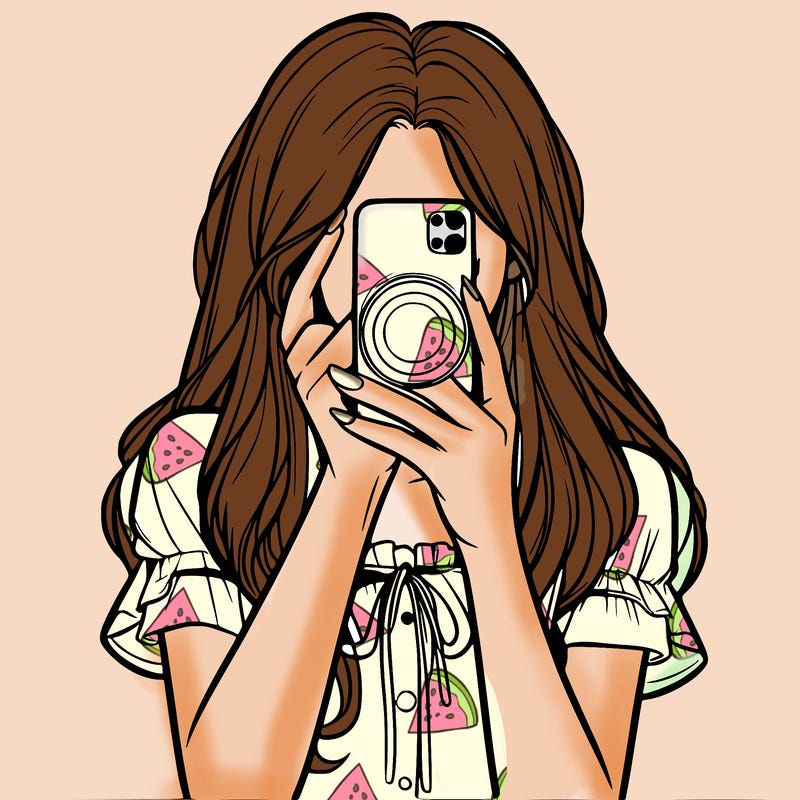 a realistic girl holding her phone taking pictures