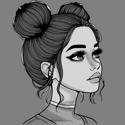 realistic girl with buns on the top of her head