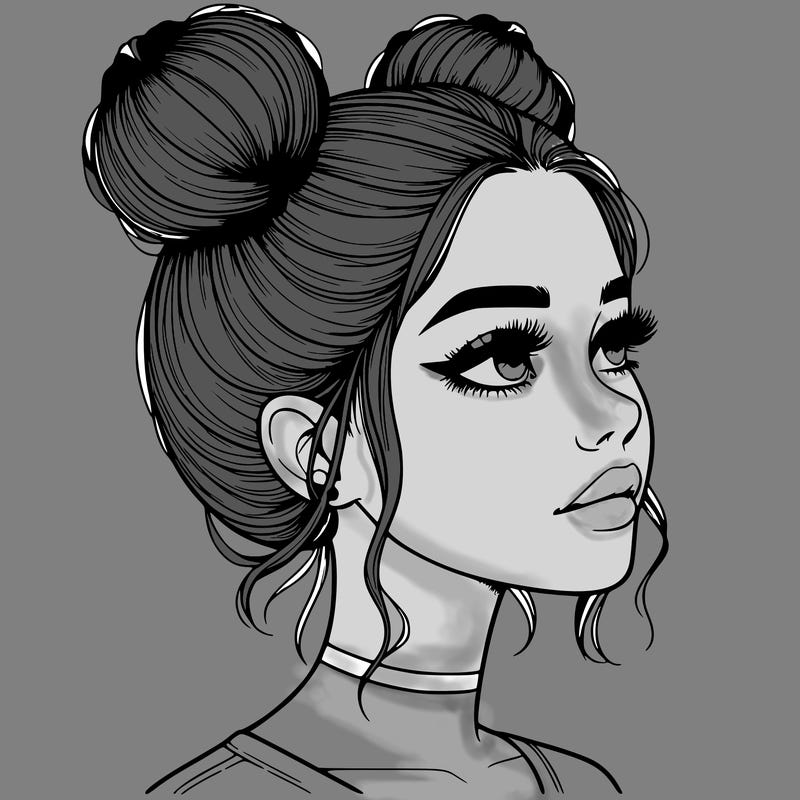 realistic girl with buns on the top of her head