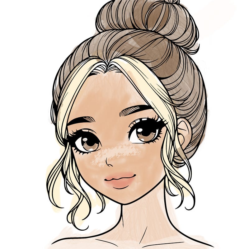 realistic pretty girl with hair in bun