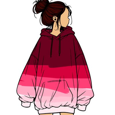 realistic girl with a oversized sweatshirt on and a bun