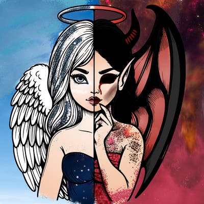 realistic angel half demon