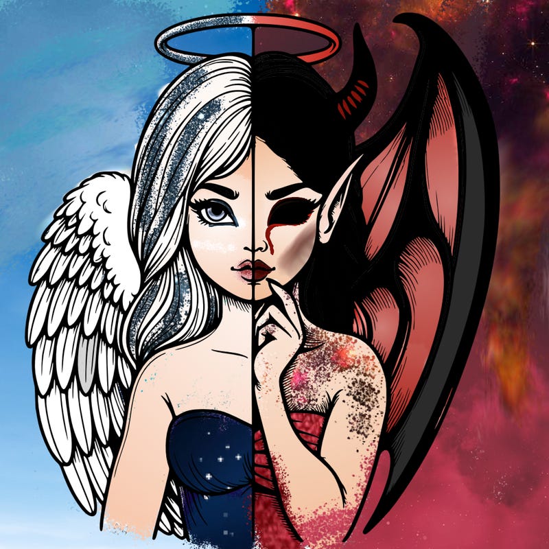 realistic angel half demon