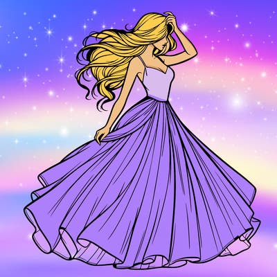 realistic woman with dress flowing in the wind