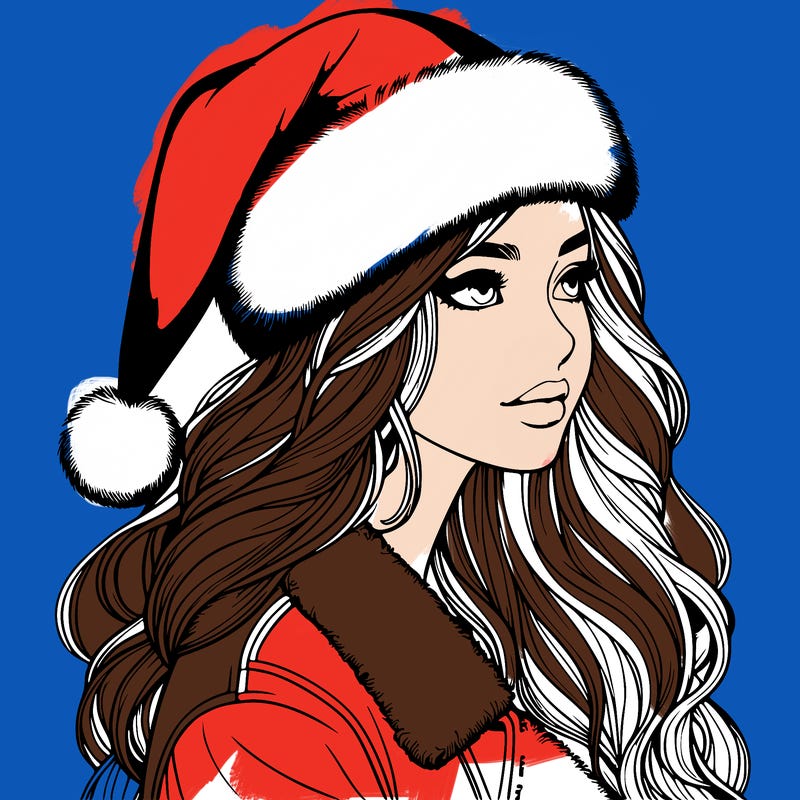 realistic girl in santa hat
