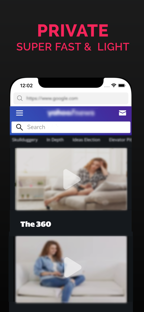 Interfaz móvil de X Browser que muestra una experiencia de navegación privada y rápida en un sitio de noticias