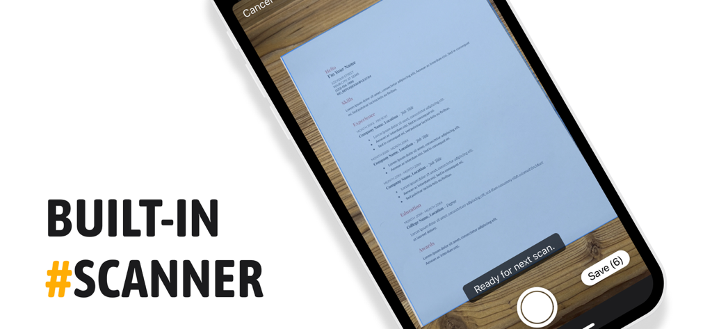 #FAX from iPhone: free sending - Mobile phone screen showing the built in scanner feature for faxing documents