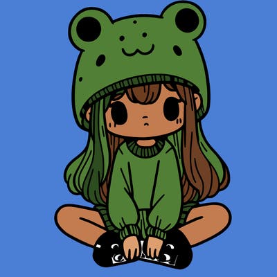 a girl wearing a frog hat and some frog socks