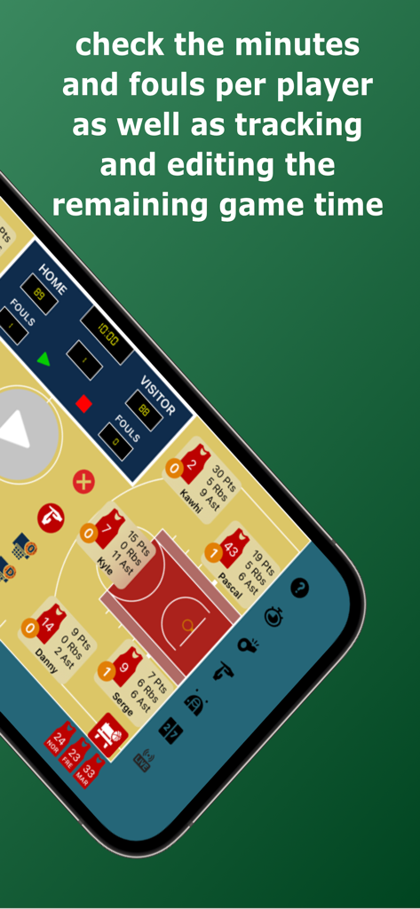 Basketball Stats Assistant - Live basketball game statistics and time tracking interface