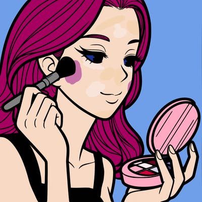 little girl putting on makeup