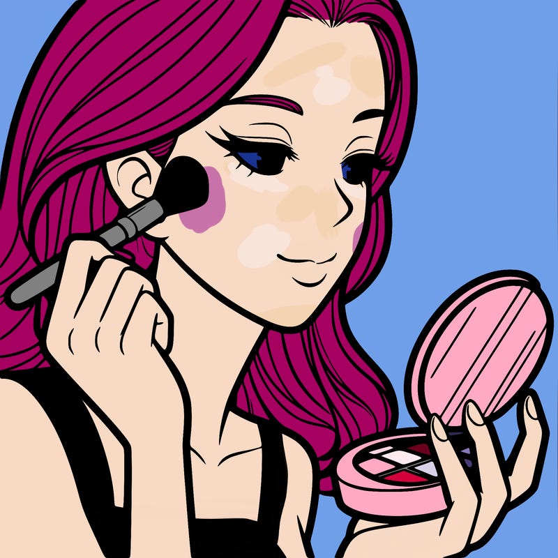 little girl putting on makeup