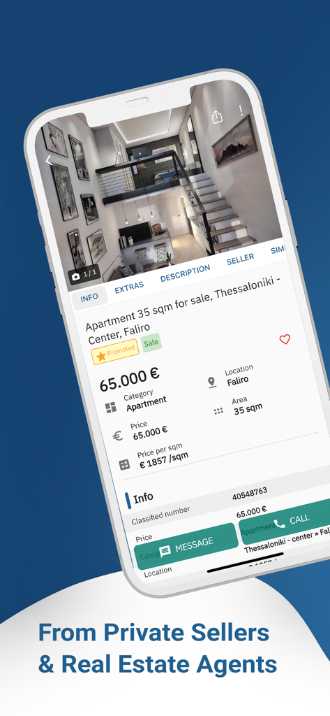 Captura de pantalla de la aplicación móvil Plot.gr de un apartamento en venta en Grecia.