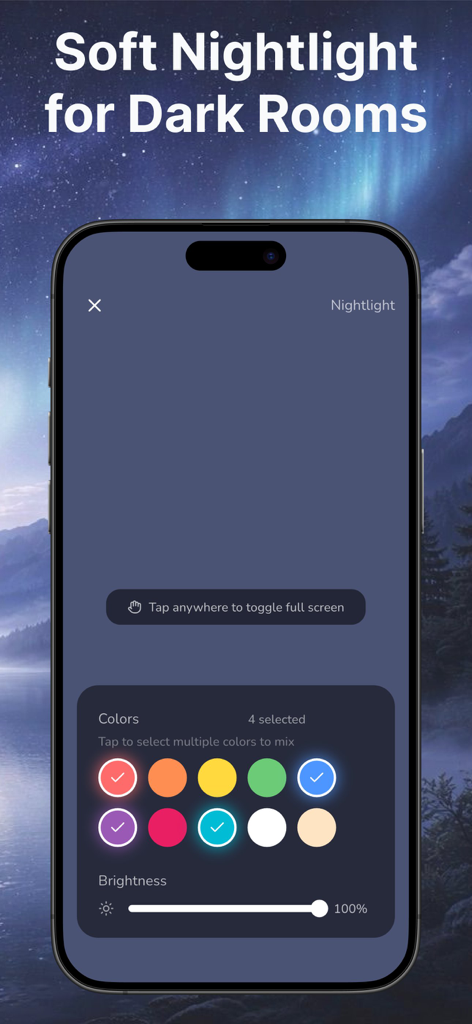 White Noise - Driftly - Smartphone showing the customizable soft nightlight feature in the Driftly white noise app