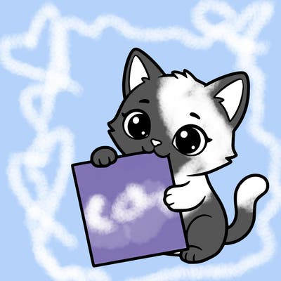 a small cat with a blank sheet of paper in its hand. the cat is sooooooo cute!