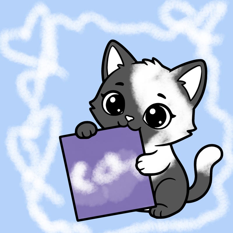 a small cat with a blank sheet of paper in its hand. the cat is sooooooo cute!