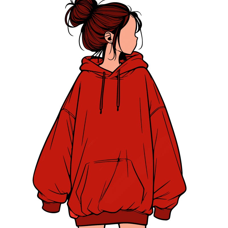 realistic girl with a oversized sweatshirt on and a bun