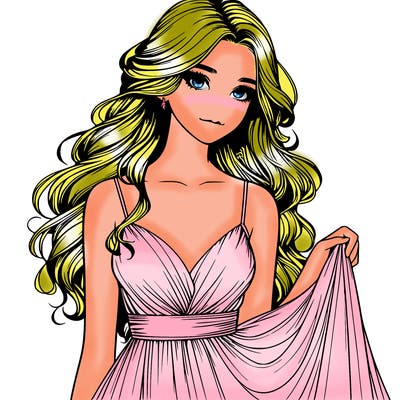 realistic girl in flowy silky prom dress