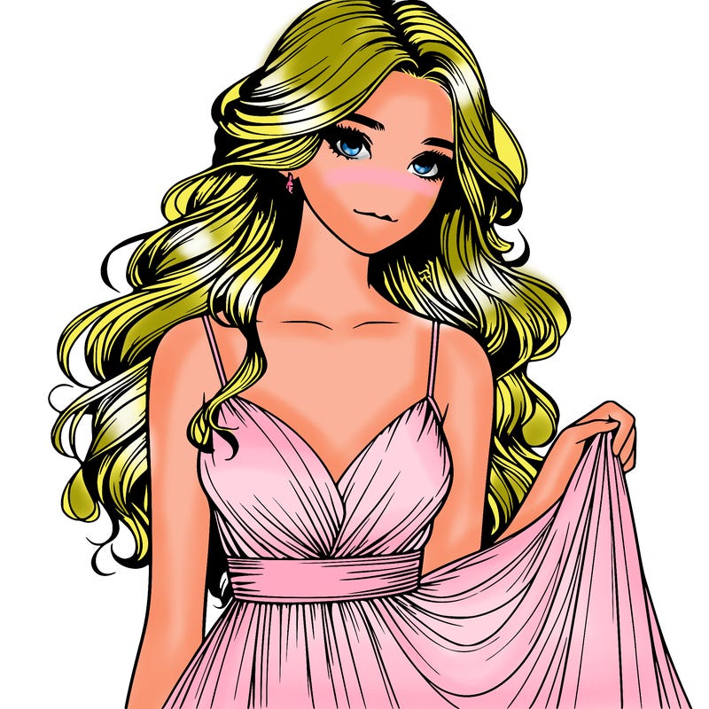 realistic girl in flowy silky prom dress