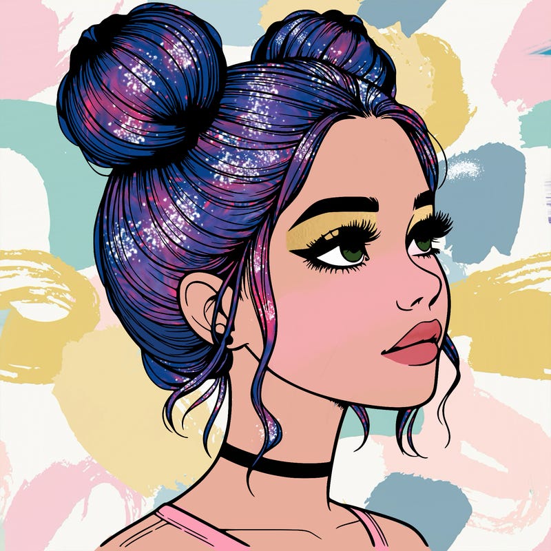realistic girl with buns on the top of her head